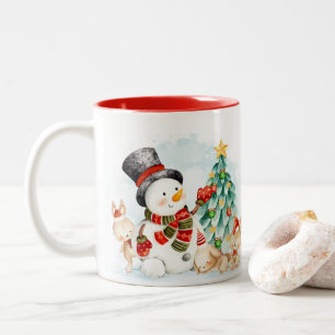 Adorables Weihnachten Schneemann Bunnies und Baum Zweifarbige Tasse