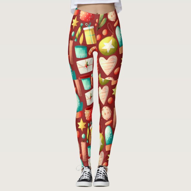 Adorables Weihnachtsschmuck und Karten Leggings (Vorderseite)