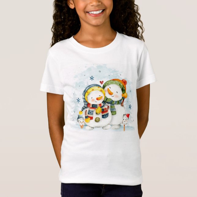 Adorables Weihnachtsschneemänner umarmt T-Shirt (Vorderseite)