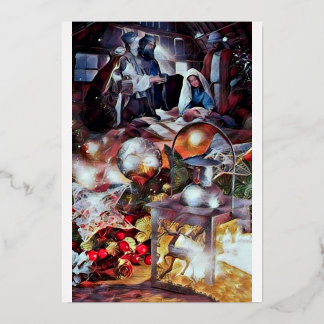 Adoration - Moderne religiöse Weihnachtskarte Folien Feiertagskarte