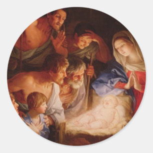 Adoration-of-baby-Jesus-by-shepherds-reni Runder Aufkleber