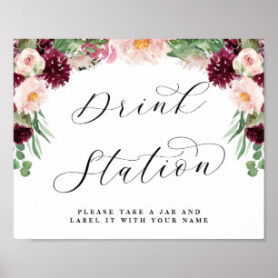 Adore Floral Drink Station Chic Wedding Sign Poster