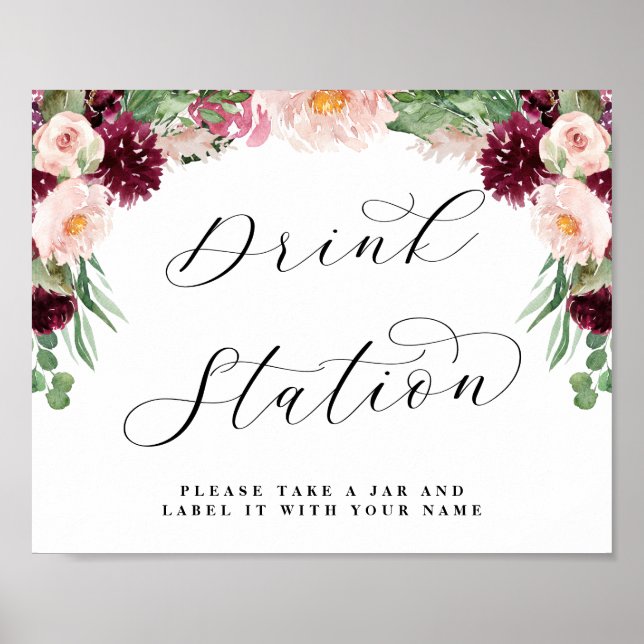Adore Floral Drink Station Chic Wedding Sign Poster (Vorne)