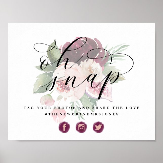 Adore Floral Oh Snap Foto Social Wedding Sign Poster (Vorne)