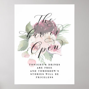 Adore Floral Open Bar Wedding Reception Sign Poster