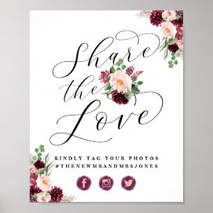 Adore Floral Share Liebe Foto Hashtag-Zeichen Poster