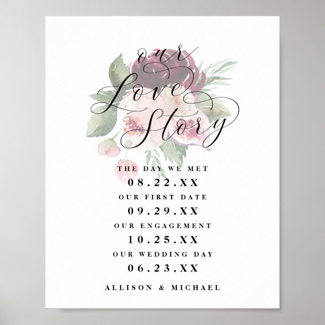 Adore Floral Unsere Liebe Story Timeline Wedding S Poster (Vorne)