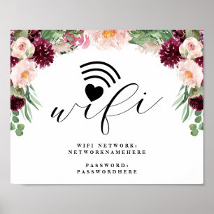Adore Floral Wifi Network & Password Wedding Poster