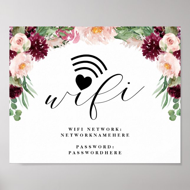 Adore Floral Wifi Network & Password Wedding Poster (Vorne)
