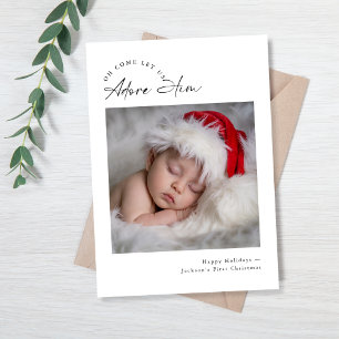 Adore Him Religious Baby's First Christmas Foto Feiertagskarte