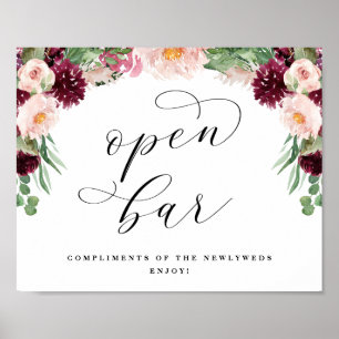 Adore Open Bar Calligraphy Wedding Reception Sign Poster
