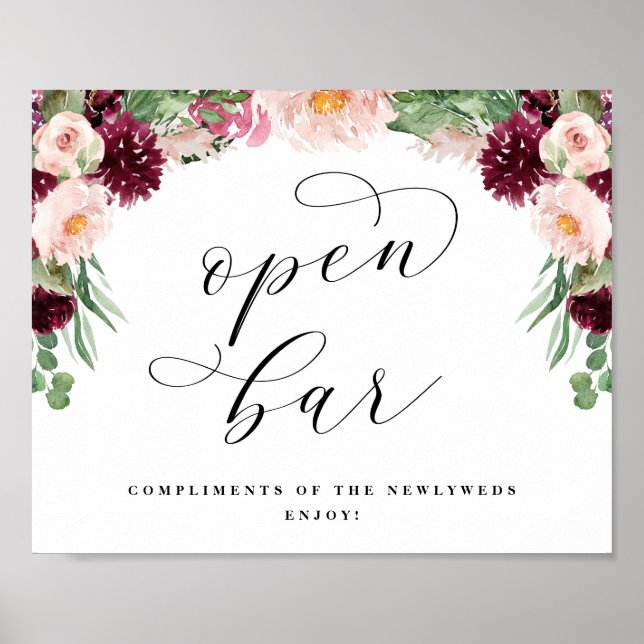 Adore Open Bar Calligraphy Wedding Reception Sign Poster (Vorne)