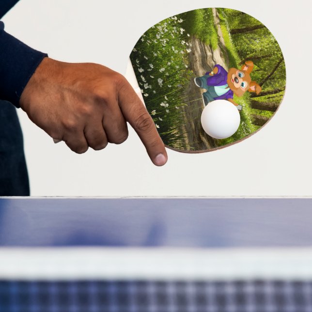 Adorful spielerischer Cartoon Hundestudent in eine Tischtennis Schläger (InSitu)