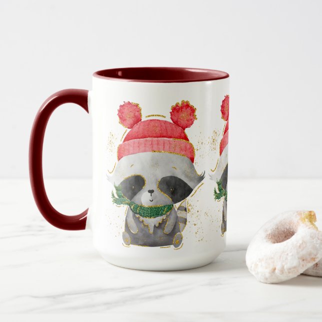 Adorieren Weihnachten Winter Raccoon Kaffee Tasse (Mit Donut)