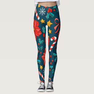 Adorieren Weihnachts-Candy Canes und Poinsettias Leggings