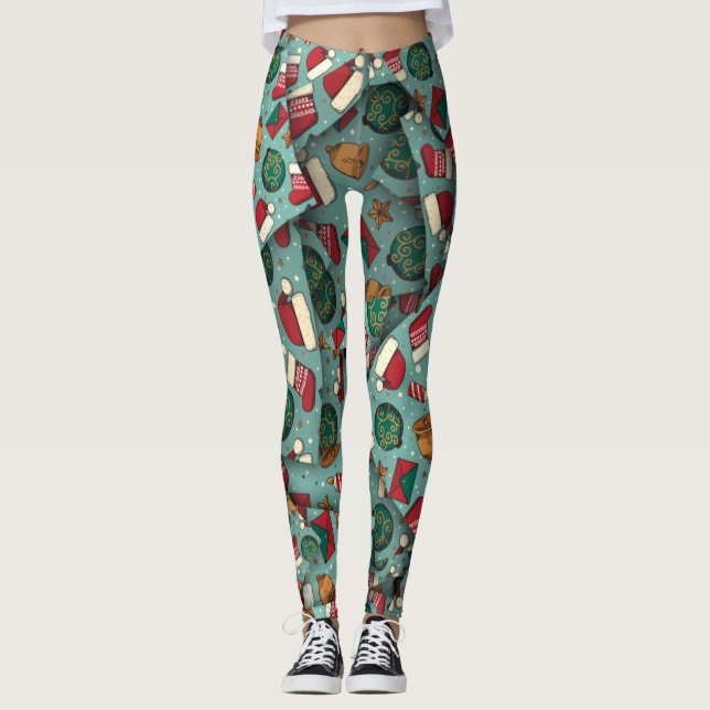 Adorieren Weihnachts-Weihnachtsmannmützen & Glocke Leggings (Vorderseite)