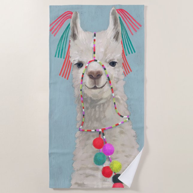Adorned Llama - White Strandtuch (Vorderseite)
