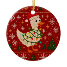 Adorno de cerámica Funny Christmas Goose Ornament
