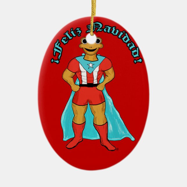 Adorno Super Coqui Feliz Navidad Keramik Ornament (Vorne)