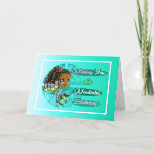 Adortable African American Girl Birthday Card Karte