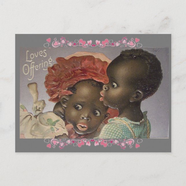 Adortable afroamerikanische Kinder Vintag Valentin Postkarte (Vorderseite)