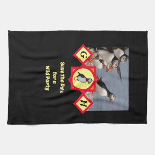 Adortable Atlantic Puffin Cartoon Monogram Foto Geschirrtuch