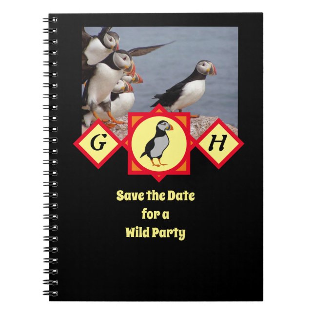 Adortable Atlantic Puffin Cartoon Monogram Foto Notizblock (Vorderseite)