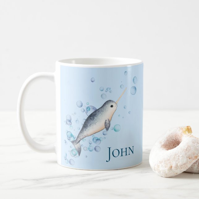 Adortable Baby Boy Narwhal Ocean Bubbles Kaffeetasse (Mit Donut)