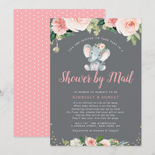 Adortable Baby Elefant rosa Blumendusche per Post Einladung