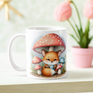 Adortable Baby Fox unter Pilzschirm Kaffeetasse