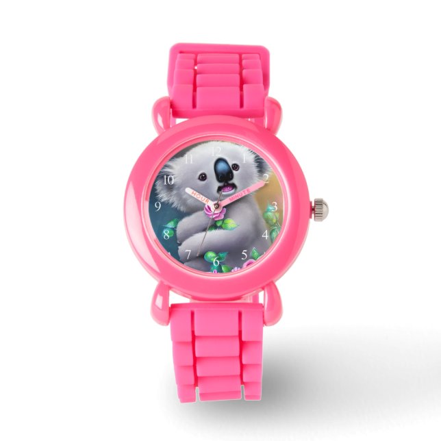 Adortable Baby Koala Bär mit Blume Armbanduhr (Vorderseite)