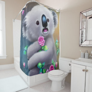 Adortable Baby Koala Bär mit Blume Duschvorhang