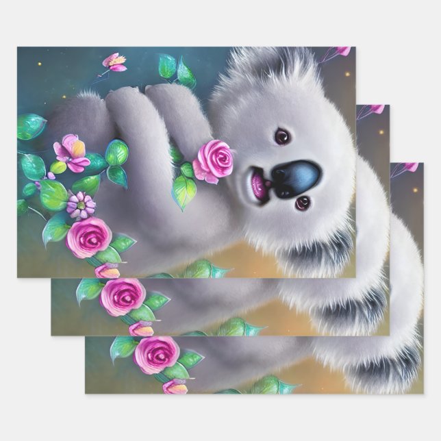 Adortable Baby Koala Bär mit Blume Geschenkpapier Set (Set)