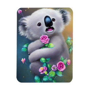 Adortable Baby Koala Bär mit Blume Magnet