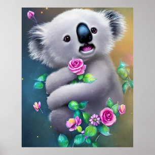 Adortable Baby Koala Bär mit Blume Poster