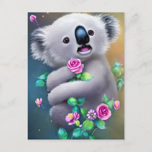 Adortable Baby Koala Bär mit Blume Postkarte