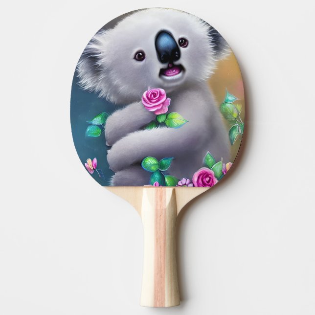 Adortable Baby Koala Bär mit Blume Tischtennis Schläger (Vorderseite)