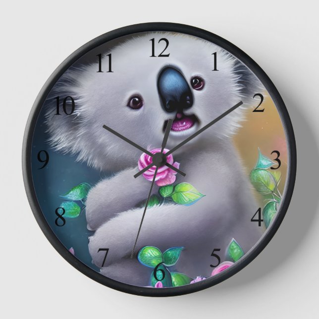 Adortable Baby Koala Bär mit Blume Uhr (Vorderseite)