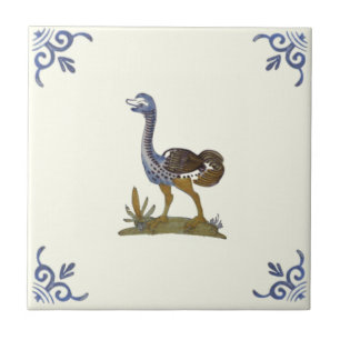 Adortable Baby Ostrich Bird Repro Antique Delft Fliese