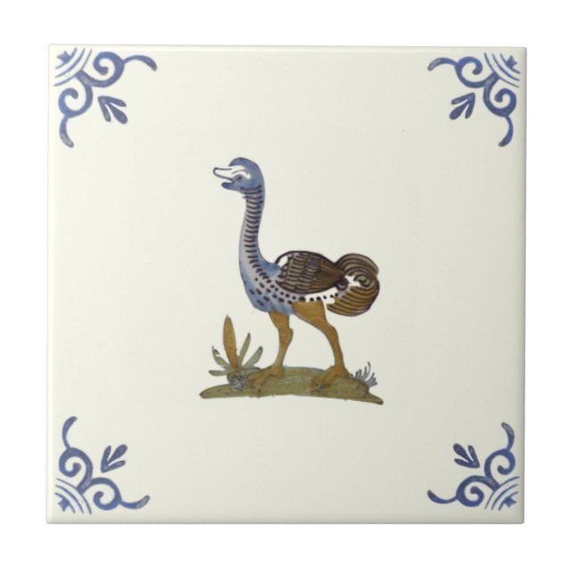 Adortable Baby Ostrich Bird Repro Antique Delft Fliese (Vorderseite)