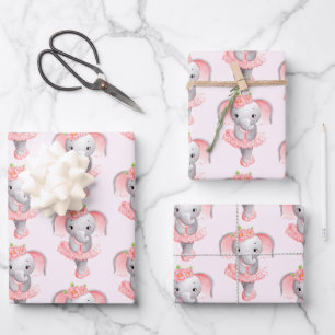 Adortable Ballerina Elephant en Pointe Pattern Geschenkpapier Set