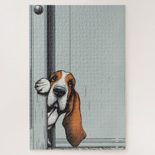 Adortable Basset Hund Hund Kunst, Dichtung und Mus Puzzle