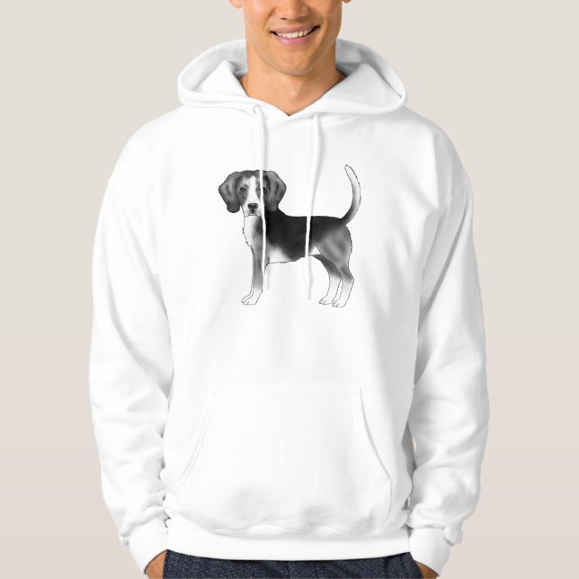 Adortable Beagle Hund Zeichnend in Schwarz und Wei Hoodie (Vorderseite)
