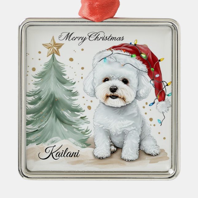 Adortable Bichon Personalisiertes Weihnachtsgesche Ornament Aus Metall (Vorne)