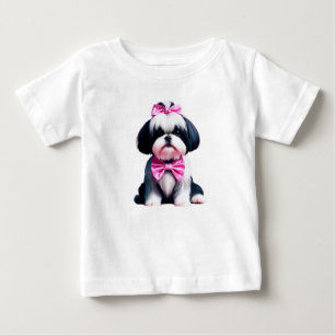Adortable Black and White Shih Tzu mit Pink Polka Baby T-shirt