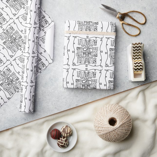 Adortable Black & White Cat Mama für Katzen Liebha Geschenkpapier (Kunsthandwerk)