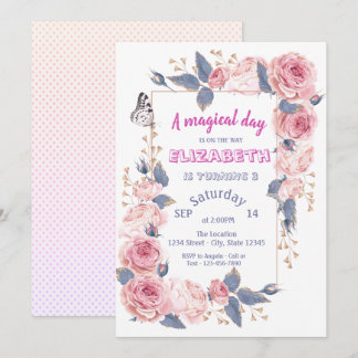 Adortable Blume Butterfly Geburtstag Einladung