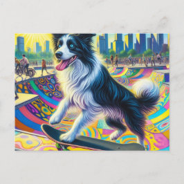 Adortable Border Collie Skateboarding Postkarte