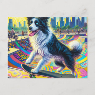 Adortable Border Collie Skateboarding Postkarte