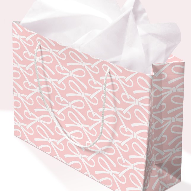 Adortable Bow Muster Pink White Gift Bag Große Geschenktüte (Von Creator hochgeladen)